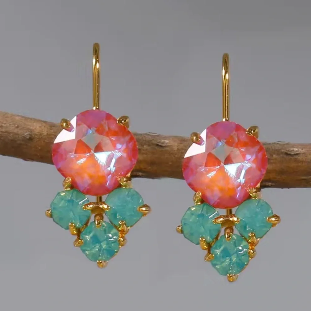 Gorgeous boho gemstone earrings. Gold plated, pink turquoise drop earrings
